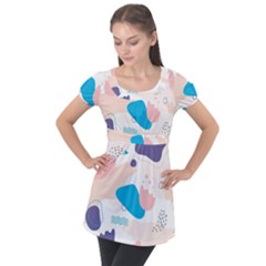 Hand-drawn-abstract-organic-shapes-background Puff Sleeve Tunic Top by Salman4z