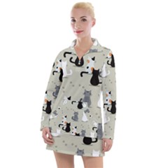 Cute-cat-seamless-pattern Women s Long Sleeve Casual Dress by Salman4z