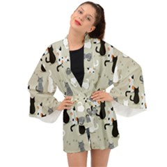 Cute-cat-seamless-pattern Long Sleeve Kimono by Salman4z