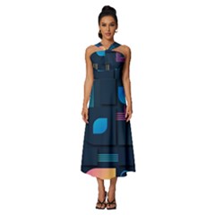 Gradient Geometric Shapes Dark Background Sleeveless Cross Front Cocktail Midi Chiffon Dress by Salman4z