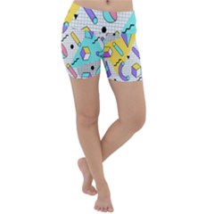 Tridimensional-pastel-shapes-background-memphis-style Lightweight Velour Yoga Shorts by Salman4z