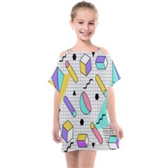 Tridimensional-pastel-shapes-background-memphis-style Kids  One Piece Chiffon Dress by Salman4z