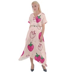 Seamless-strawberry-fruit-pattern-background Cross Front Sharkbite Hem Maxi Dress by Salman4z