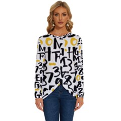 Letters-pattern Long Sleeve Crew Neck Pullover Top by Salman4z