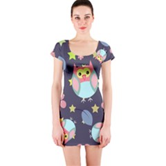 Owl-stars-pattern-background Short Sleeve Bodycon Dress by Salman4z