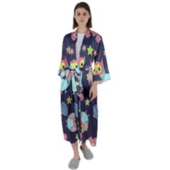 Owl-stars-pattern-background Maxi Satin Kimono by Salman4z