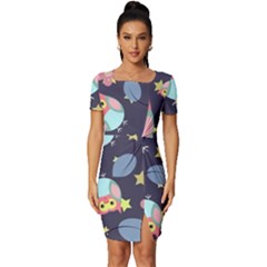 Owl-stars-pattern-background Fitted Knot Split End Bodycon Dress by Salman4z