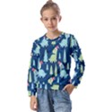 Cute Dinosaurs Animal Seamless Pattern Doodle Dino Winter Theme Kids  Long Sleeve Tee with Frill  View1