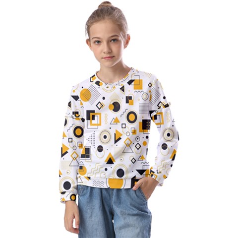 Flat Geometric Shapes Background Kids  Long Sleeve Tee With Frill  by pakminggu