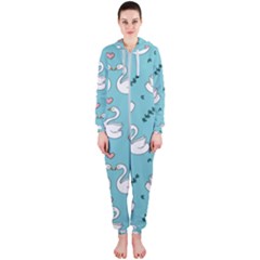 Elegant Swan Pattern Design Hooded Jumpsuit (ladies) by pakminggu