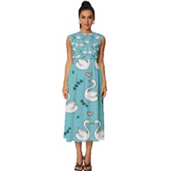 Elegant Swan Pattern Design Sleeveless Round Neck Midi Dress by pakminggu