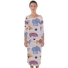 Wild Animals Seamless Pattern Quarter Sleeve Midi Bodycon Dress by pakminggu