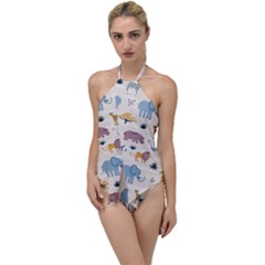 Wild Animals Seamless Pattern Go With The Flow One Piece Swimsuit by pakminggu