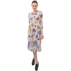 Wild Animals Seamless Pattern Ruffle End Midi Chiffon Dress by pakminggu