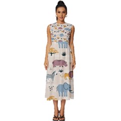 Wild Animals Seamless Pattern Sleeveless Round Neck Midi Dress by pakminggu