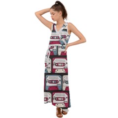 Music Symbols Rock Music Seamless Pattern V-neck Chiffon Maxi Dress by pakminggu