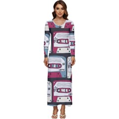 Music Symbols Rock Music Seamless Pattern Long Sleeve Longline Maxi Dress by pakminggu