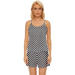 Black And White Checkerboard Background Board Checker Satin Pajama Short Set by pakminggu