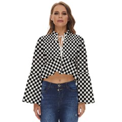 Black And White Checkerboard Background Board Checker Boho Long Bell Sleeve Top by pakminggu