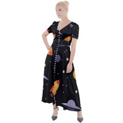 Cosmos Rockets Spaceships Ufos Button Up Short Sleeve Maxi Dress by pakminggu