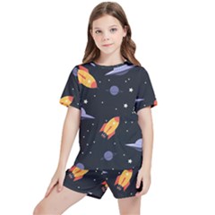 Cosmos Rockets Spaceships Ufos Kids  Tee And Sports Shorts Set by pakminggu