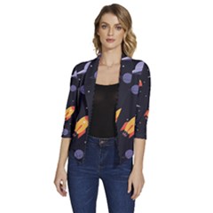 Cosmos Rockets Spaceships Ufos Women s Draped Front 3/4 Sleeve Shawl Collar Jacket by pakminggu