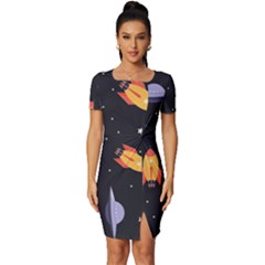 Cosmos Rockets Spaceships Ufos Fitted Knot Split End Bodycon Dress by pakminggu