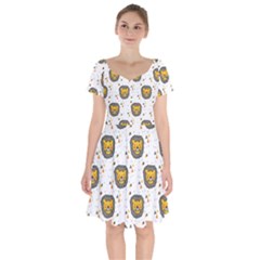 Lion Heads Pattern Design Doodle Short Sleeve Bardot Dress by pakminggu