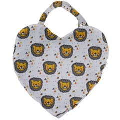 Lion Heads Pattern Design Doodle Giant Heart Shaped Tote by pakminggu