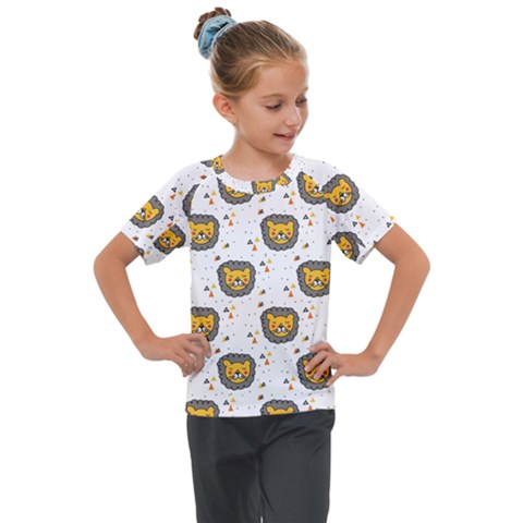 Lion Heads Pattern Design Doodle Kids  Mesh Piece Tee by pakminggu