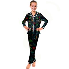 Apples Honey Honeycombs Pattern Kids  Satin Long Sleeve Pajamas Set by pakminggu