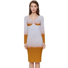 Beer Foam Bubbles Alcohol Glass Long Sleeve V-neck Bodycon Dress  by pakminggu