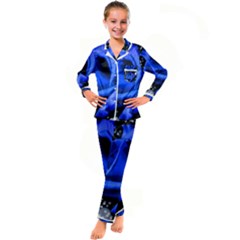 Blue Rose Roses Bloom Blossom Kids  Satin Long Sleeve Pajamas Set by pakminggu