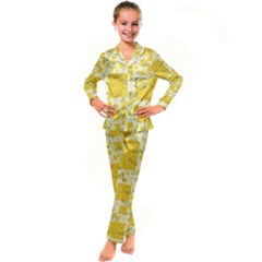 Party Confetti Yellow Squares Kids  Satin Long Sleeve Pajamas Set by pakminggu