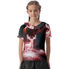 Deer Animal Moon Planet Space Fantasy Kids  Frill Chiffon Blouse by pakminggu