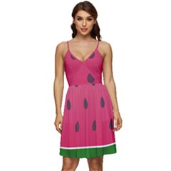 Watermelon Fruit Summer Red Fresh Food Healthy V-neck Pocket Summer Dress  by pakminggu