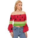 Watermelon Fruit Food Healthy Vitamins Nutrition Off Shoulder Flutter Bell Sleeve Top View3