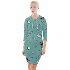 Raccoon Texture Seamless Scrapbooking Hearts Quarter Sleeve Hood Bodycon Dress by pakminggu