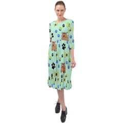 Dog Pattern Seamless Blue Background Scrapbooking Ruffle End Midi Chiffon Dress by pakminggu