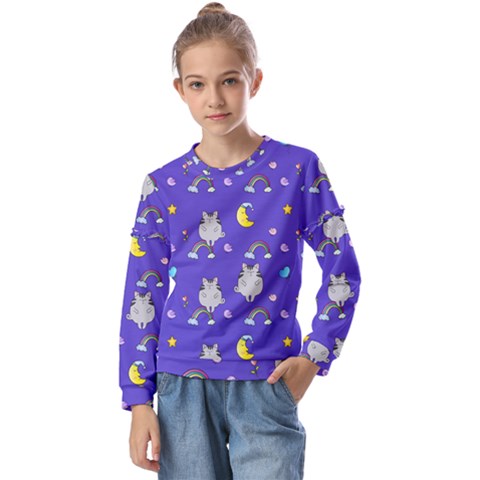 Texture Pattern Seamless Rainbow Background Dream Kids  Long Sleeve Tee With Frill  by pakminggu