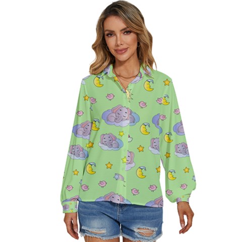 Elephant Sleeping Elephants Background Women s Long Sleeve Button Up Shirt by pakminggu