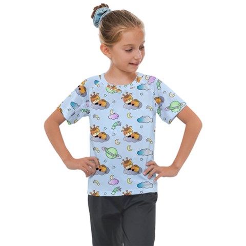 Pattern Giraffe Animal Seamless Scrapbooking Blue Kids  Mesh Piece Tee by pakminggu