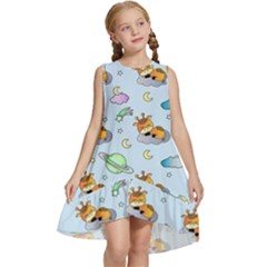 Pattern Giraffe Animal Seamless Scrapbooking Blue Kids  Frill Swing Dress by pakminggu