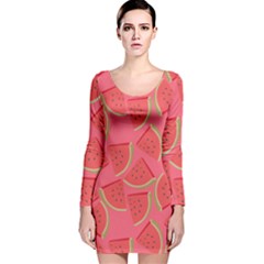 Watermelon Background Watermelon Wallpaper Long Sleeve Velvet Bodycon Dress by pakminggu