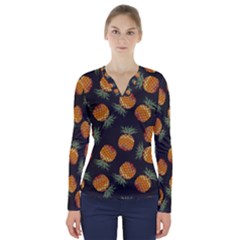 Pineapple Background Pineapple Pattern V-neck Long Sleeve Top by pakminggu