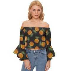 Pineapple Background Pineapple Pattern Off Shoulder Flutter Bell Sleeve Top by pakminggu