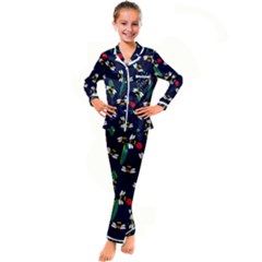 Art Floral Design Pattern Floral Pattern Kids  Satin Long Sleeve Pajamas Set by pakminggu