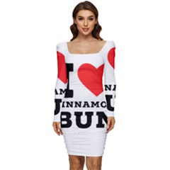 I Love Cinnamon Bun Women Long Sleeve Ruched Stretch Jersey Dress by ilovewhateva