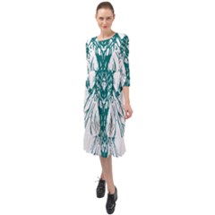 Green Insect Bee Illustration Ruffle End Midi Chiffon Dress by pakminggu