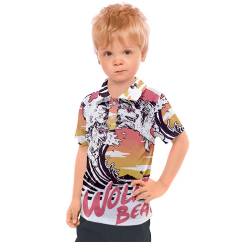 Gray Wolf Beach Waves A Wolf Animal Retro Kids  Polo Tee by pakminggu